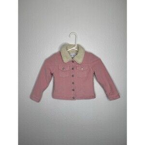 Old Navy Pink Sherpa Lined Girls Corduroy Trucker Bomber Jacket 5T Jean Warm